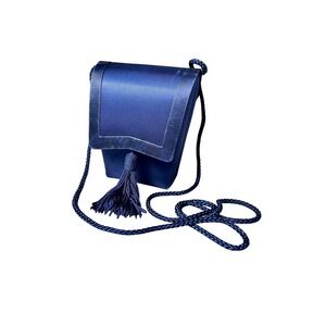 Valerie Stevens Navy Blue Satin Box Clutch Evening Bag Tassel Strap